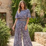 Silk V-Neck Top with Palazzo Crop Set - Blue