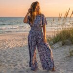 Silk V-Neck Top with Palazzo Crop Set - Blue - Image 2