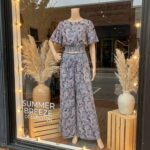 Silk V-Neck Top with Palazzo Crop Set - Blue - Image 3