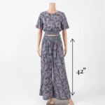 Silk V-Neck Top with Palazzo Crop Set - Blue - Image 4