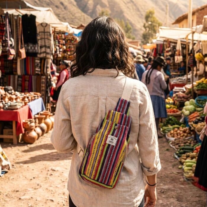 Hemp Shoulder Backpack - Green - Image 2