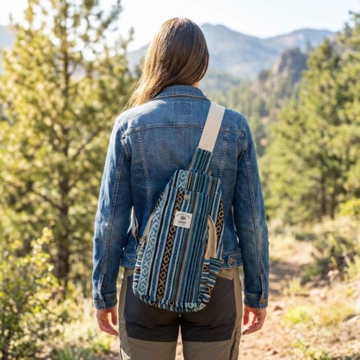 Hemp Shoulder Backpack - Turquoise - Image 2