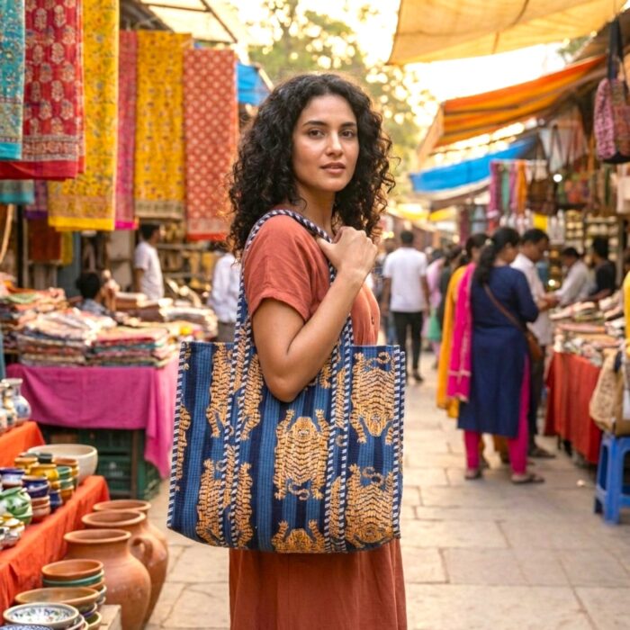 Corduroy Tote Bag - Yellow-blue - Image 2