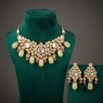 Swarnika Emerald Dew - Pista Green | Kundan Choker Necklace Set - Image 5