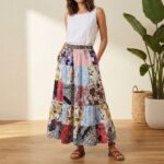 Patchwork Skirt Colorful Unique Gypsy Rayon - Multicolored