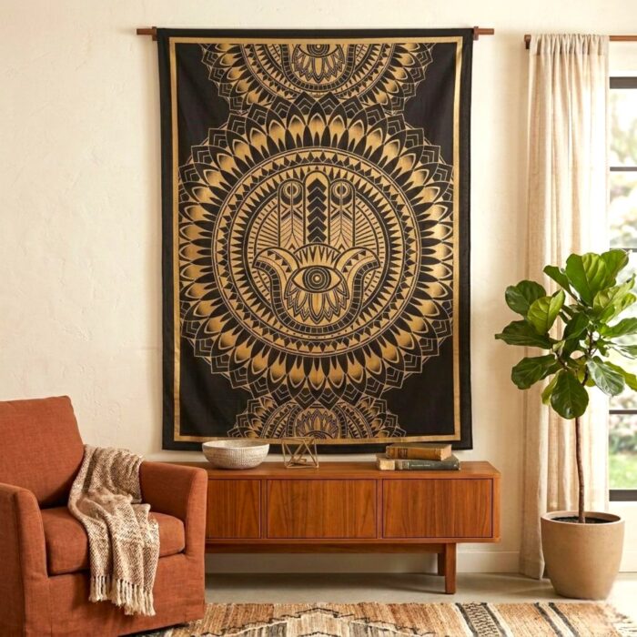 Hamza Mandala Black-Golden Tapestry - Big - Image 5