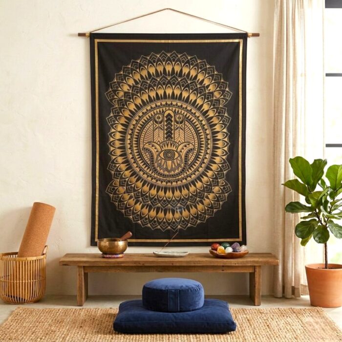 Hamza Mandala Black-Golden Tapestry - Big - Image 2