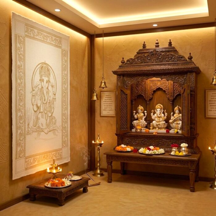 Ganesha Golden-White Tapestry - Big - Image 2