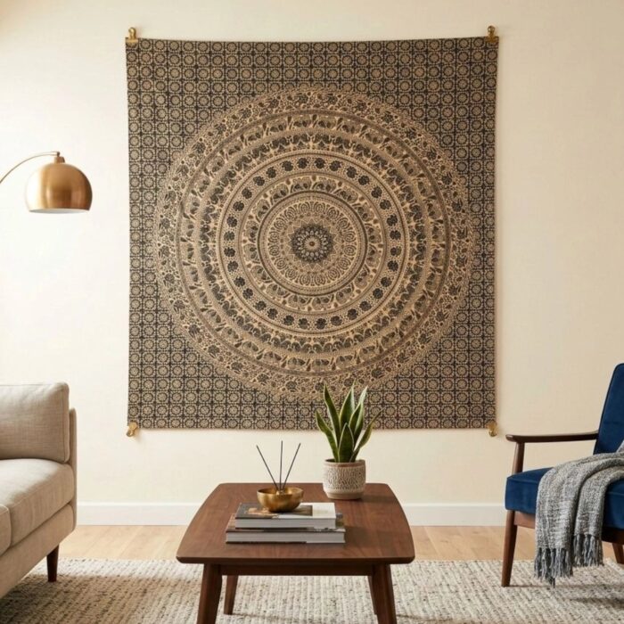 Mandala Black-Golden Tapestry - Big - Image 2