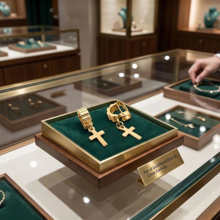 Pair of Gold plated Cross Clip Earrings - Men - Image 2