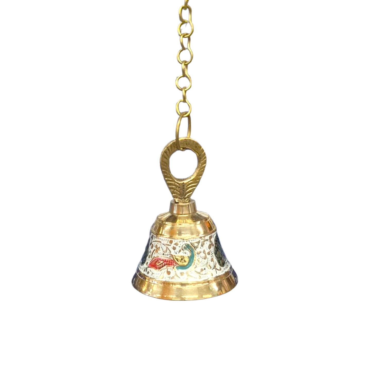 20260205_135821 (1).webp Meena Work Temple Bell 3.5 Inch - White - Image 1