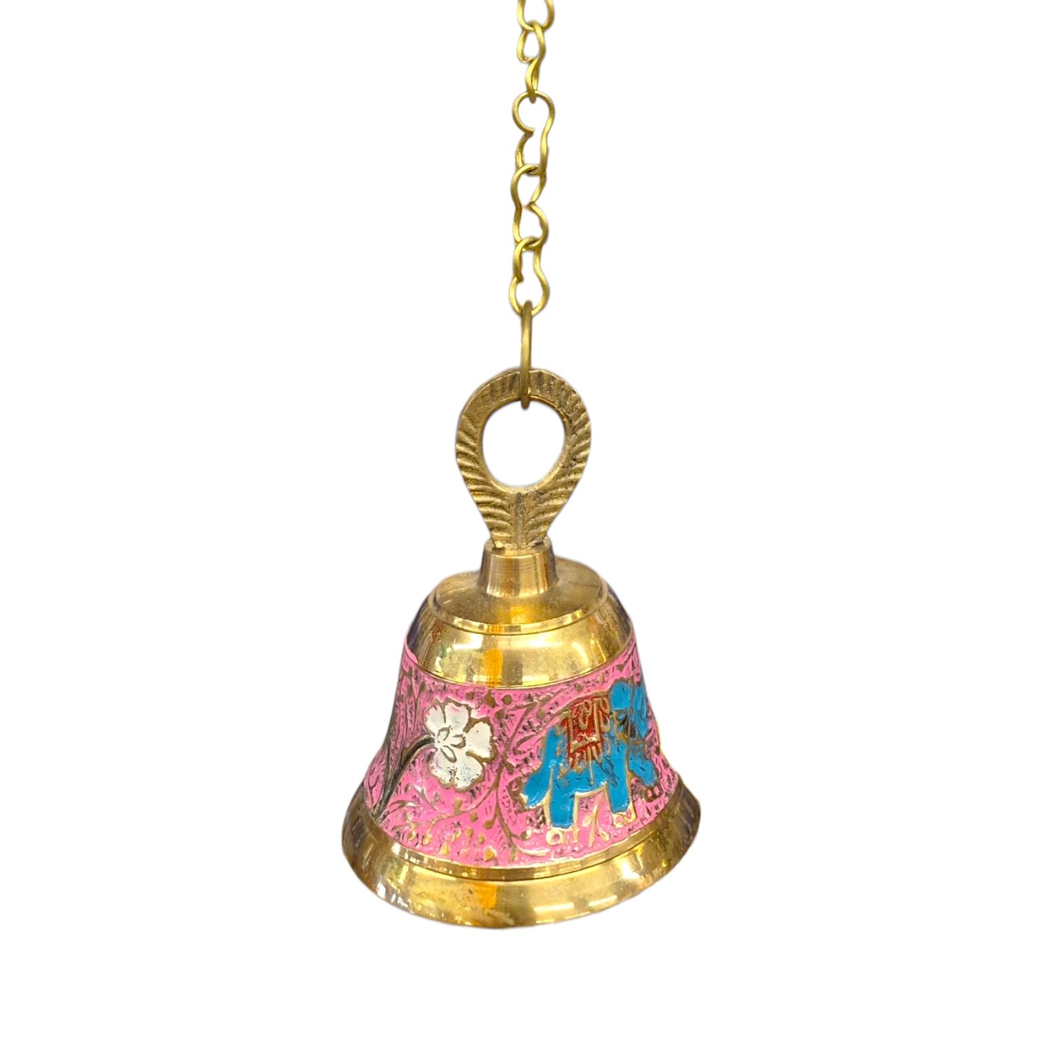 20260205_150638 (1).webp Meena Work Temple Bell 3.75 Inch - Pink - Image 1
