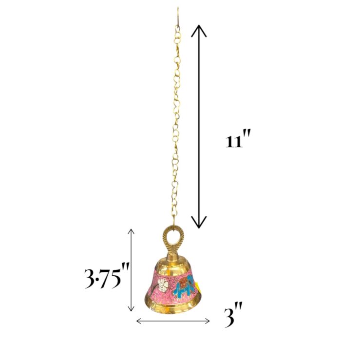 Meena Work Temple Bell 3.75 Inch - Pink - Image 3