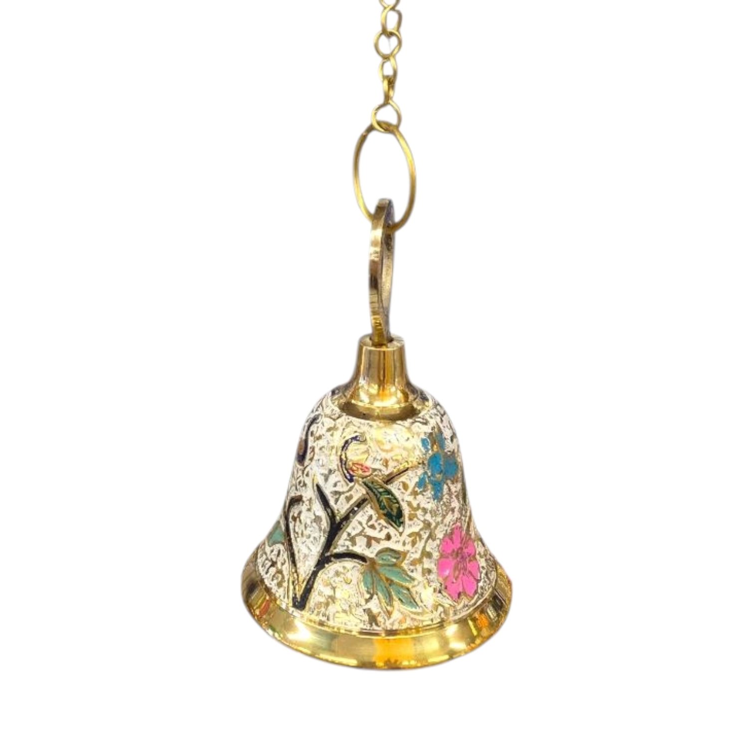 20260205_151923 (1).webp Meena Work Temple Bell 5 Inch - White - Image 1