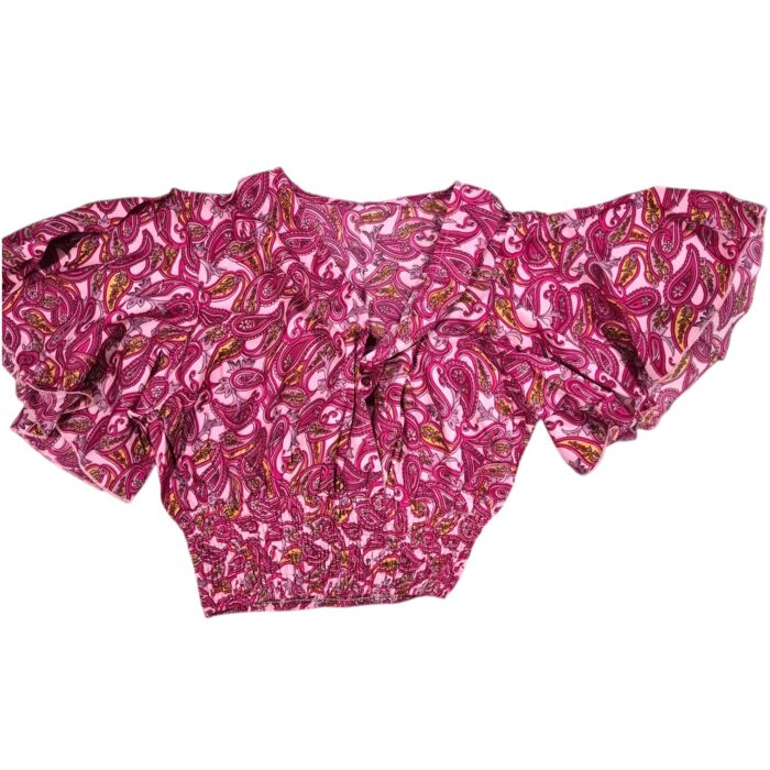 Silk V-Neck Top with Palazzo Crop Set - Pink - Image 6