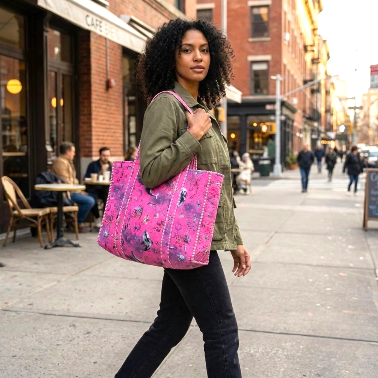 Stylish women's cotton tote bag with inner pocket Quilted Cotton Tote Bag for women
