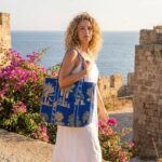 Quilted cotton tote bag with shoulder straps for women