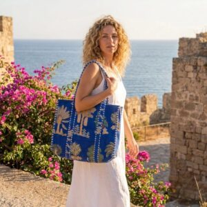 Quilted cotton tote bag with shoulder straps for women