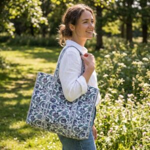 Quilted cotton tote bag with shoulder straps
