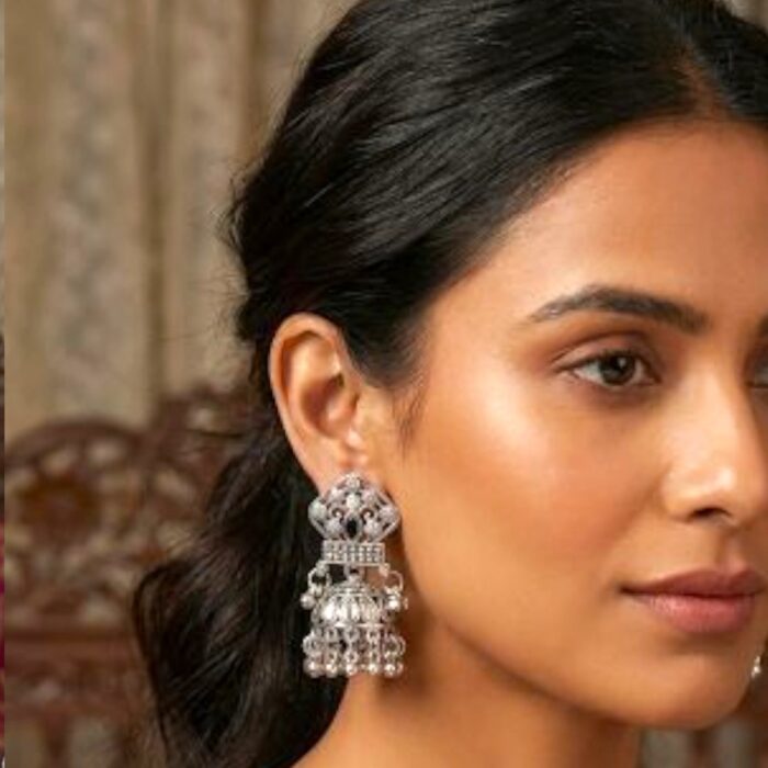 Silver antique Necklace Set with Kundan stones - Image 3