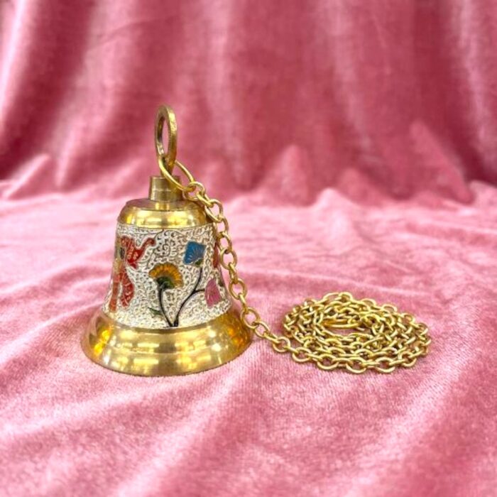 Meena Work Temple Bell 6.5 Inch - White - Image 2