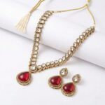 Rich Maroon stone based Kundan necklace set with matching earrings | Swarnika Series