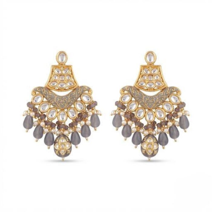 Necklace with earrings | Kundan Necklace and Earring Set - Image 3