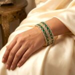 Emerald Green gold plated statement bangle with AD and Kundan stones