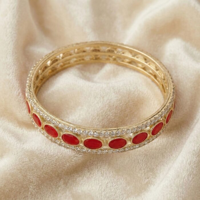 Aureva Series gold plated statement bangle with AD and Kundan stones