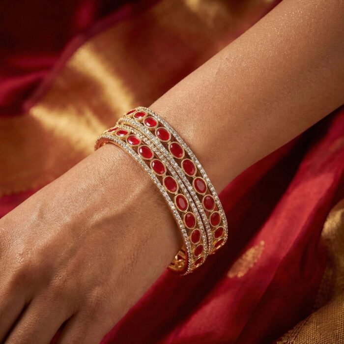 Red kundan gold plated statement bangle | Aureva Series