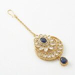 Kundan Necklace Set with Tikka - Blue - Image 5