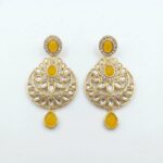 Kundan Necklace Set with Tikka - Yellow - Image 4