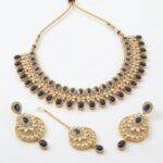 Kundan Necklace Set with Tikka - Blue - Image 2
