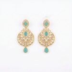 Kundan Necklace Set with Tikka - Turquoise - Image 4
