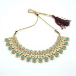 Kundan Necklace Set with Tikka - Turquoise - Image 3