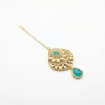 Kundan Necklace Set with Tikka - Turquoise - Image 5