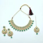 Kundan Necklace Set with Tikka - Turquoise - Image 2