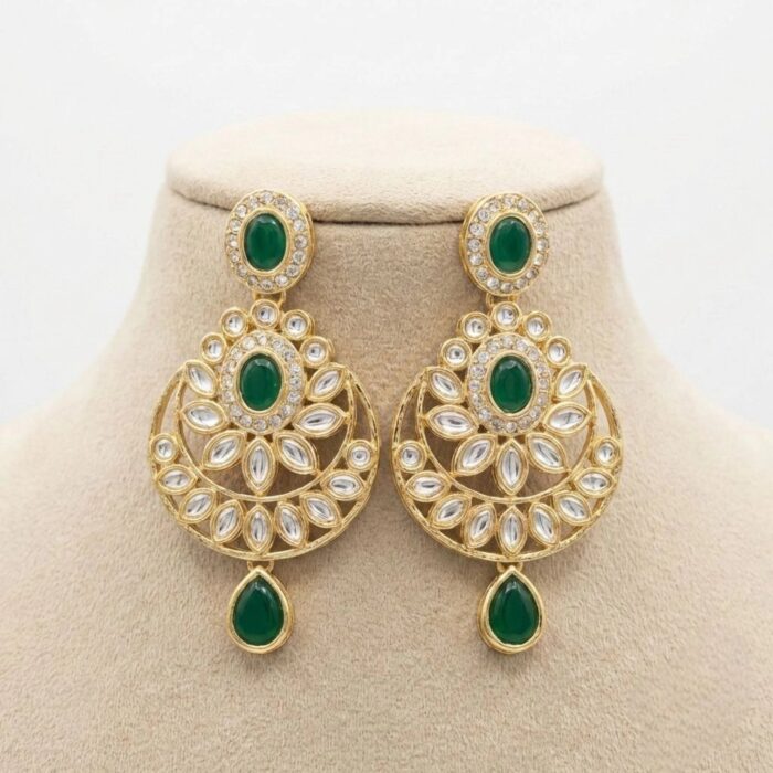 Kundan Necklace Set with Tikka - Green - Image 4