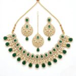 Kundan Necklace Set with Tikka - Green - Image 2