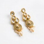 Close up of the Minimal Polki Kundan earrings 24K gold plated