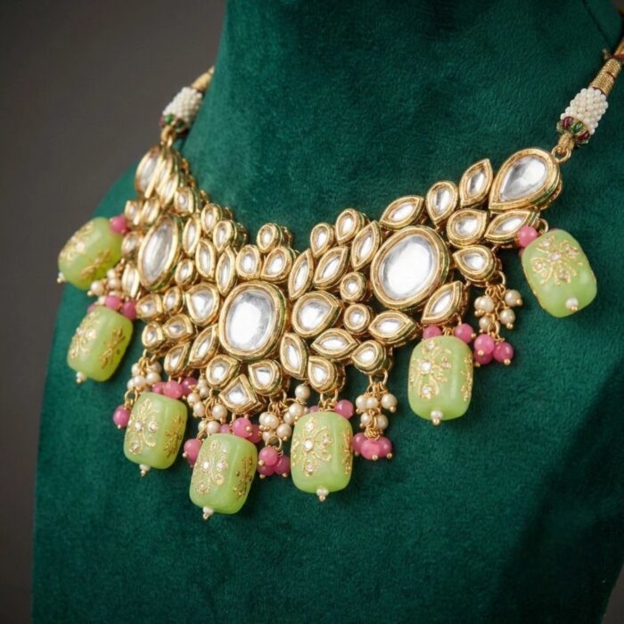 Swarnika Emerald Dew - Pista Green | Kundan Choker Necklace Set - Image 2