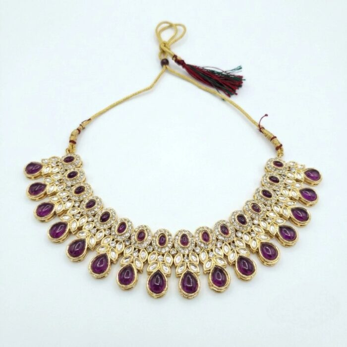 Kundan Necklace Set with Purple beads | Best Indian Art Jewelry in Canada