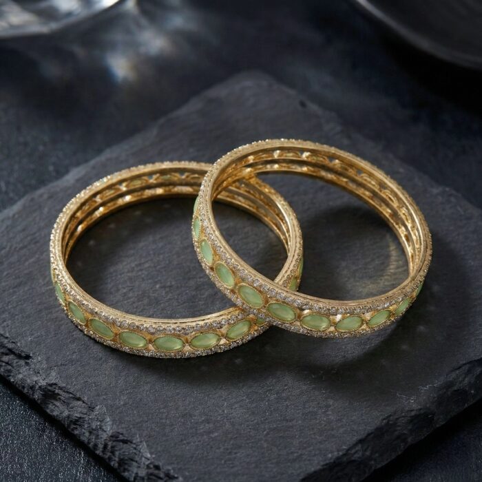 Aureva Series gold plated statement bangle with AD and Kundan stones