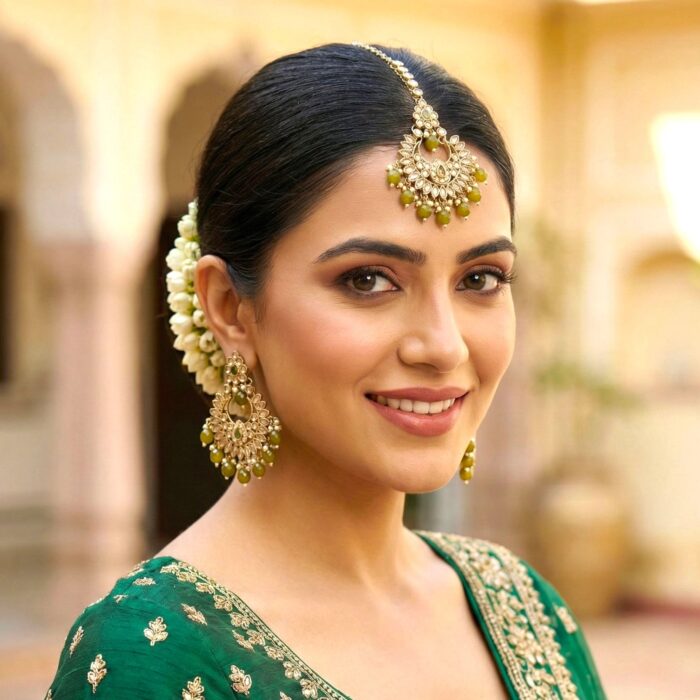 Ethnic Indian maang tikka kundan forehead jewelry