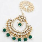Kundan Stone Work - Maang Tikka - Chand - green - Image 3