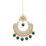 Kundan Stone Work - Maang Tikka - Chand - green - Image 4