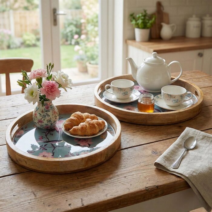 Premium handcrafted mango wood serving tray with glossy finish