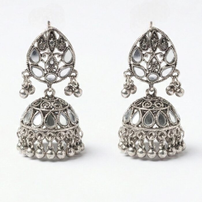 Silver antique Necklace Set with Kundan stones - Image 4