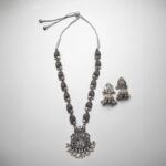 Silver antique Necklace Set with Kundan stones - Image 2