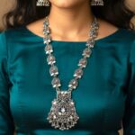 Silver antique Necklace Set with Kundan stones